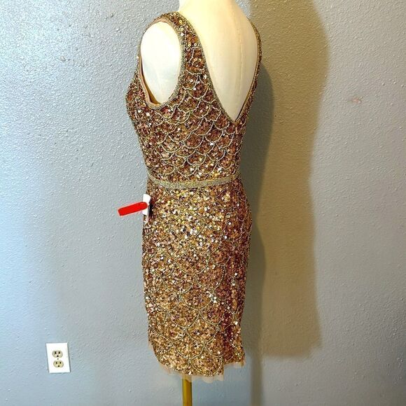 NWT Mag Duggal women’s light copper sequined bodycon mini dress size 6 - Picture 6 of 13